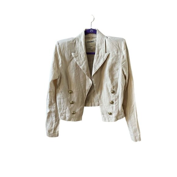 L'AGENCE Women's Dolly Double Breasted Sand Crop Linen Blazer Jacket Sz Small - Picture 7 of 13